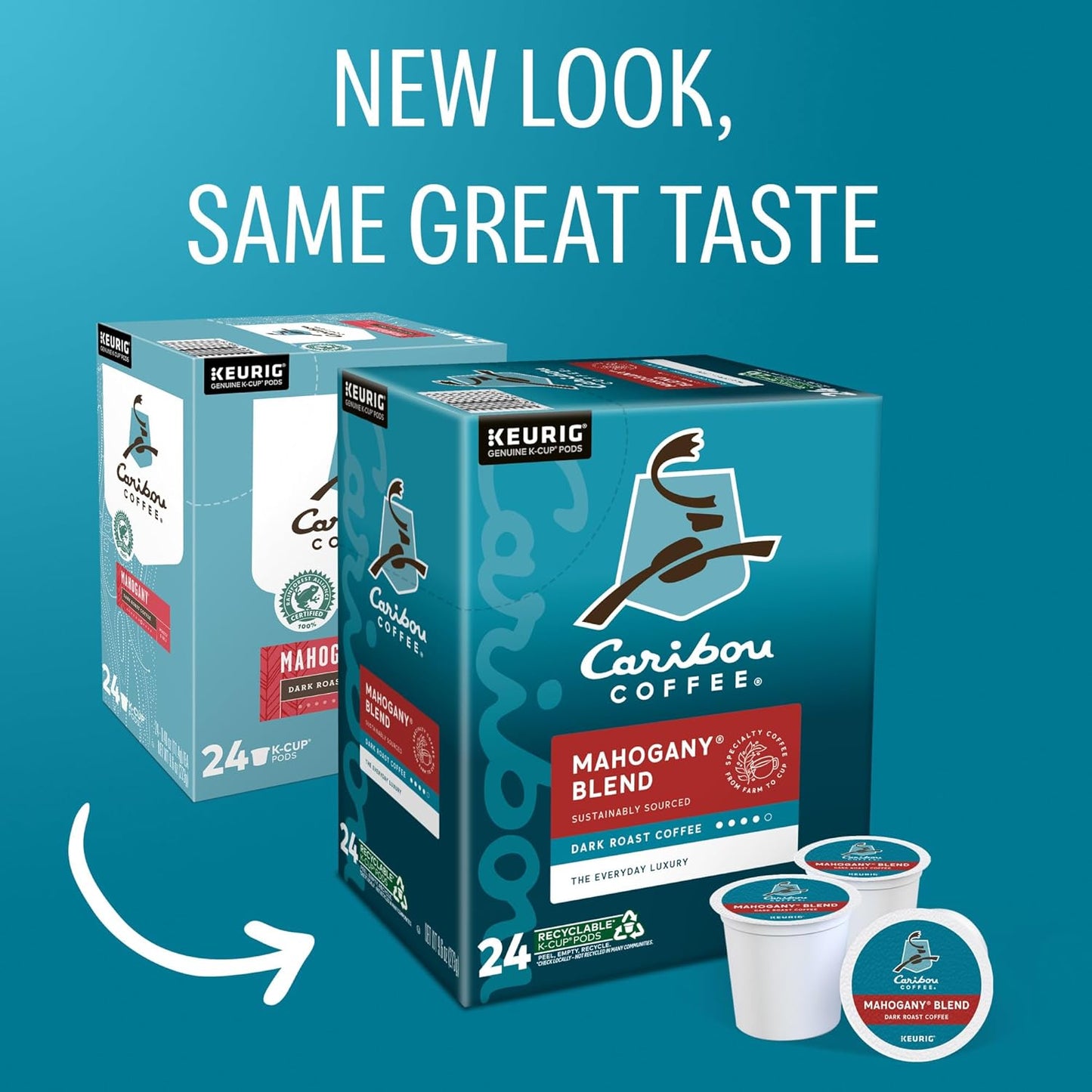 Caribou Coffee Mahogany Keurig Single-Serve K-Cup Pods, Dark Roast Coffee, 96 Count (Pack of 4)