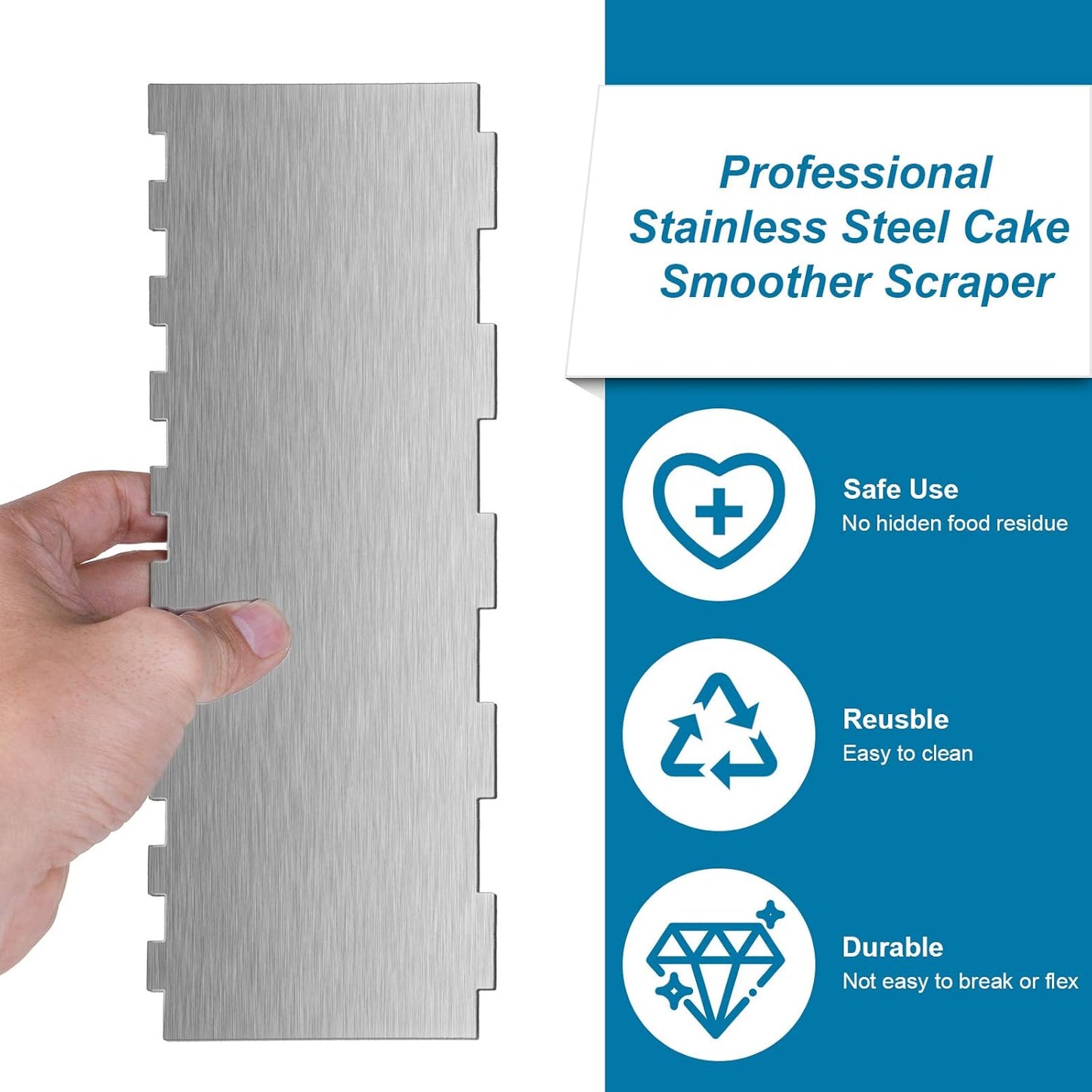 3 Pieces Stainless Steel Cake Scraper 10 Inch and 9 Inch Large Double Sided Patterned Edge Stripe Edge Smoother Scraper Cake Decorating Comb Pastry Cutter for Butter Mousse Cream Decoration