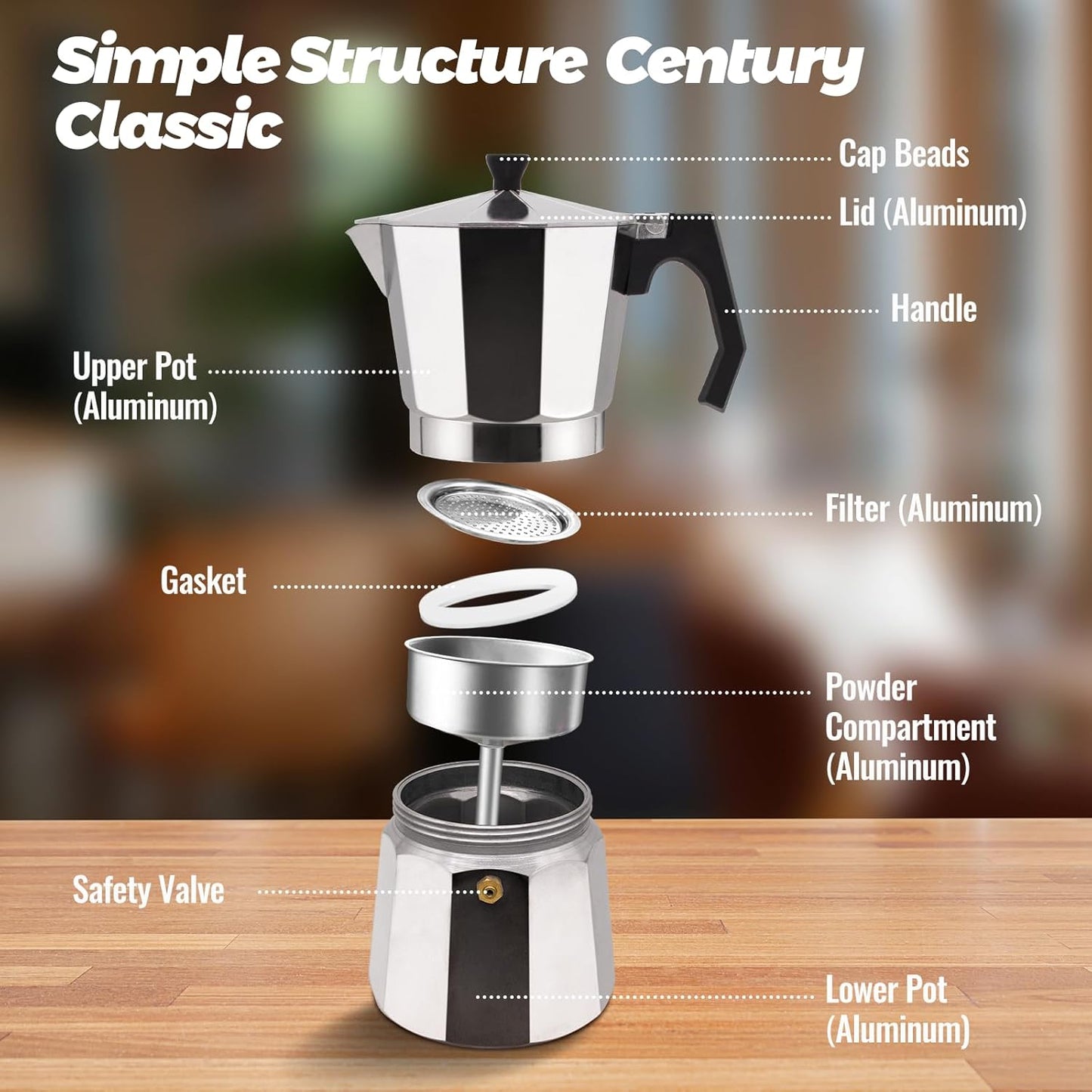 2 Cup Aluminum Moka Pot Classic Stovetop Espresso Coffee Maker 100ml 3.4oz Coffeemaker Percolator Mocha Pot Greca Coffee Maker Cafe Makers for Italian and Cuban Café Brewing Silver