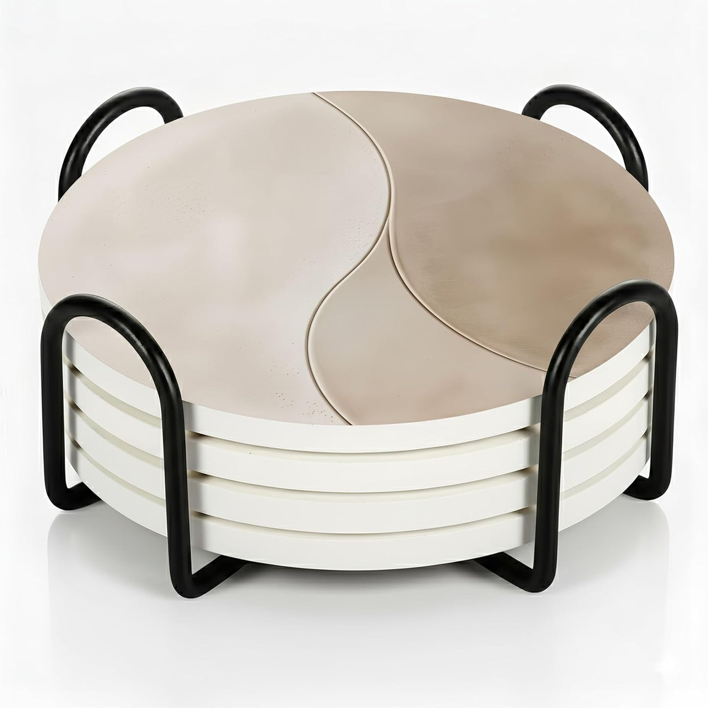 VEYRO Coasters Set of 4 for Drinks – Absorbent Ceramic Stone Drink Coasters with Cork Backing for Coffee Table & Desk, Modern Marble Look Cup Coaster Set, Housewarming Gift for New Home