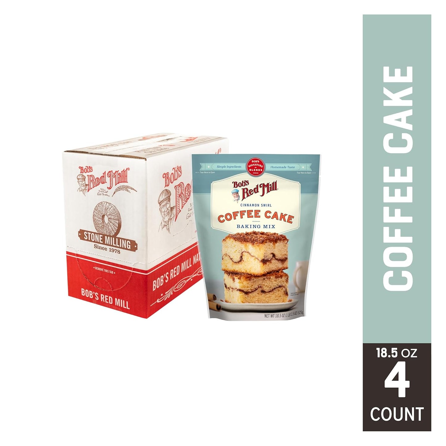 Bob's Red Mill Cinnamon Swirl Coffee Cake Baking Mix - 18.5 oz Bag (Pack of 4), Simple Clean Ingredients, Homemade Taste, Non-GMO