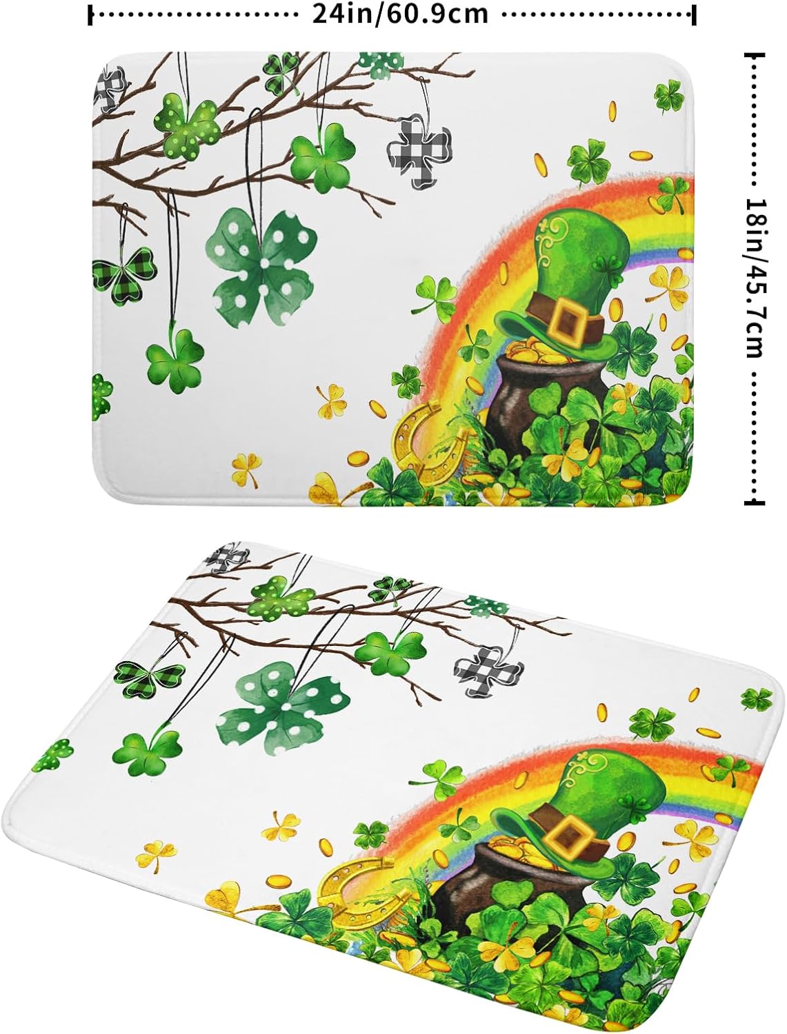 Giwawa St Patrick Dish Drying Mat Large Lucky Clover Tree Shamrock Dish Drainer Mats 18x24inch Spring Elf Hat Rainbow Colorful Fast Drying Absorbent Dish Drying Pad for Kitchen Counter Decor