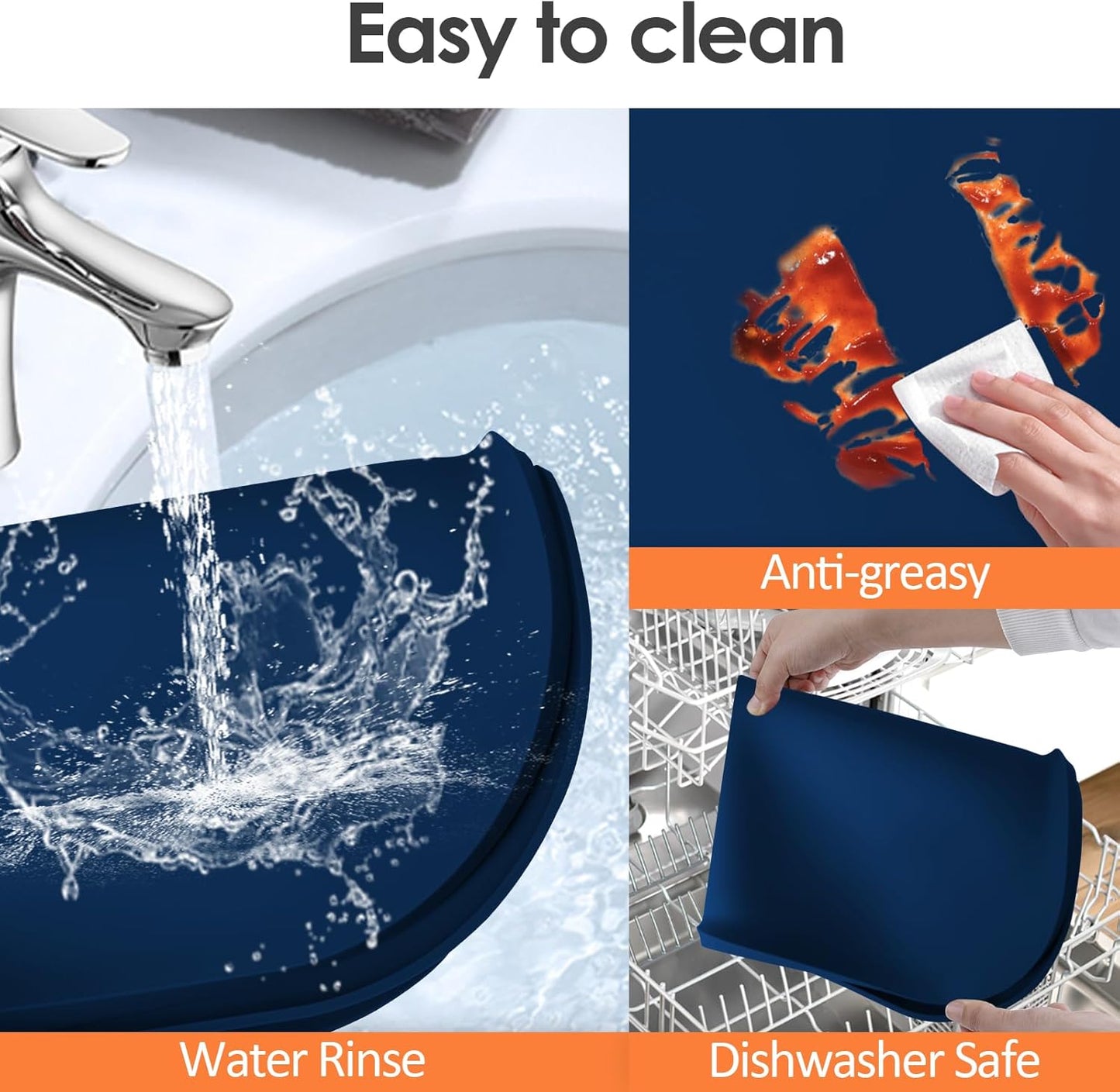 Silicone Coffee Maker Mat with Lip, 24'' x 16'' Heavy Duty Coffee Maker Mat for Countertops, Coffee Tray Fit Under Coffee Machine Appliance Automatic Machines Espresso Accessory, Navy Blue