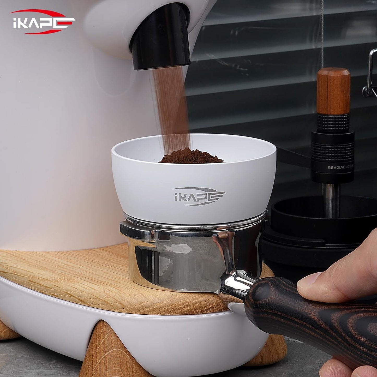 IKAPE Magnetic Dosing Funnel Set, 53MM Espresso Dosing Ring & Puck Screen Kit Compatible with Delonghi 54MM Bottomless Portafilter - with 8 Small Magnet (White)