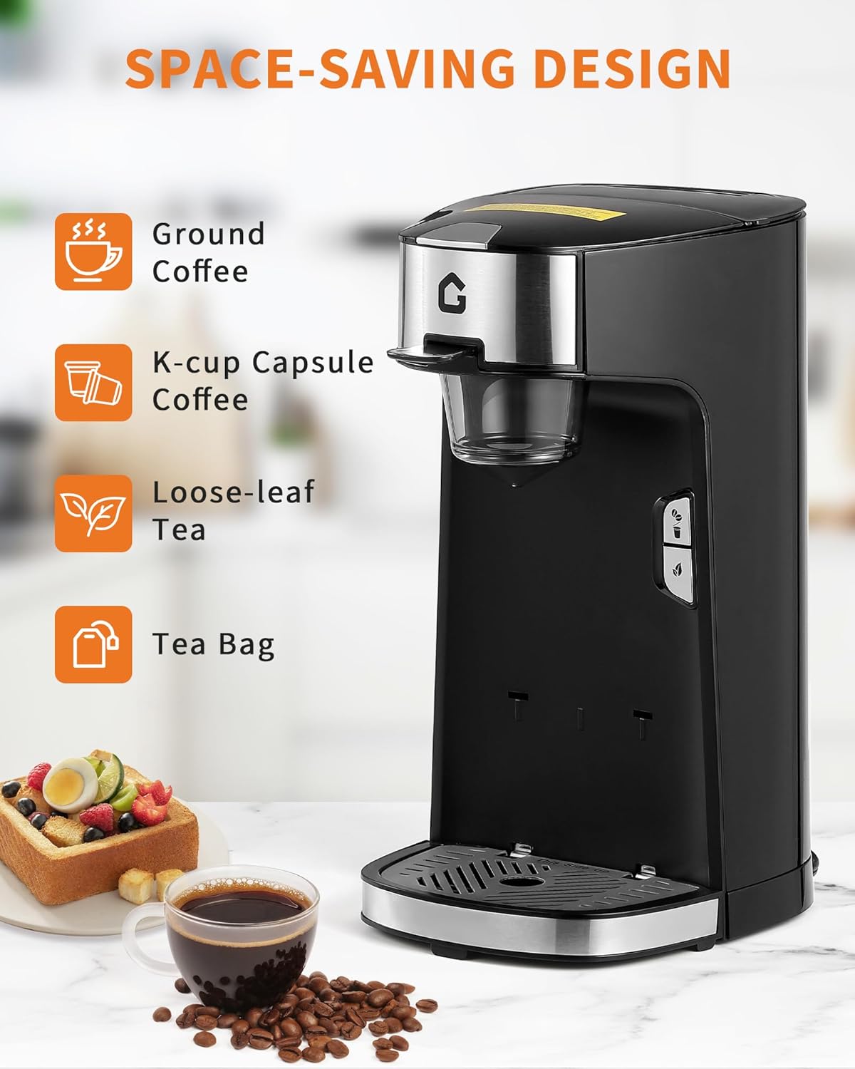 Compatible Coffee Maker with Hot and Cold Brewing, 120V 1300W Single Serve Machine with Scoop Filter for Ground Coffee and Tea, Black