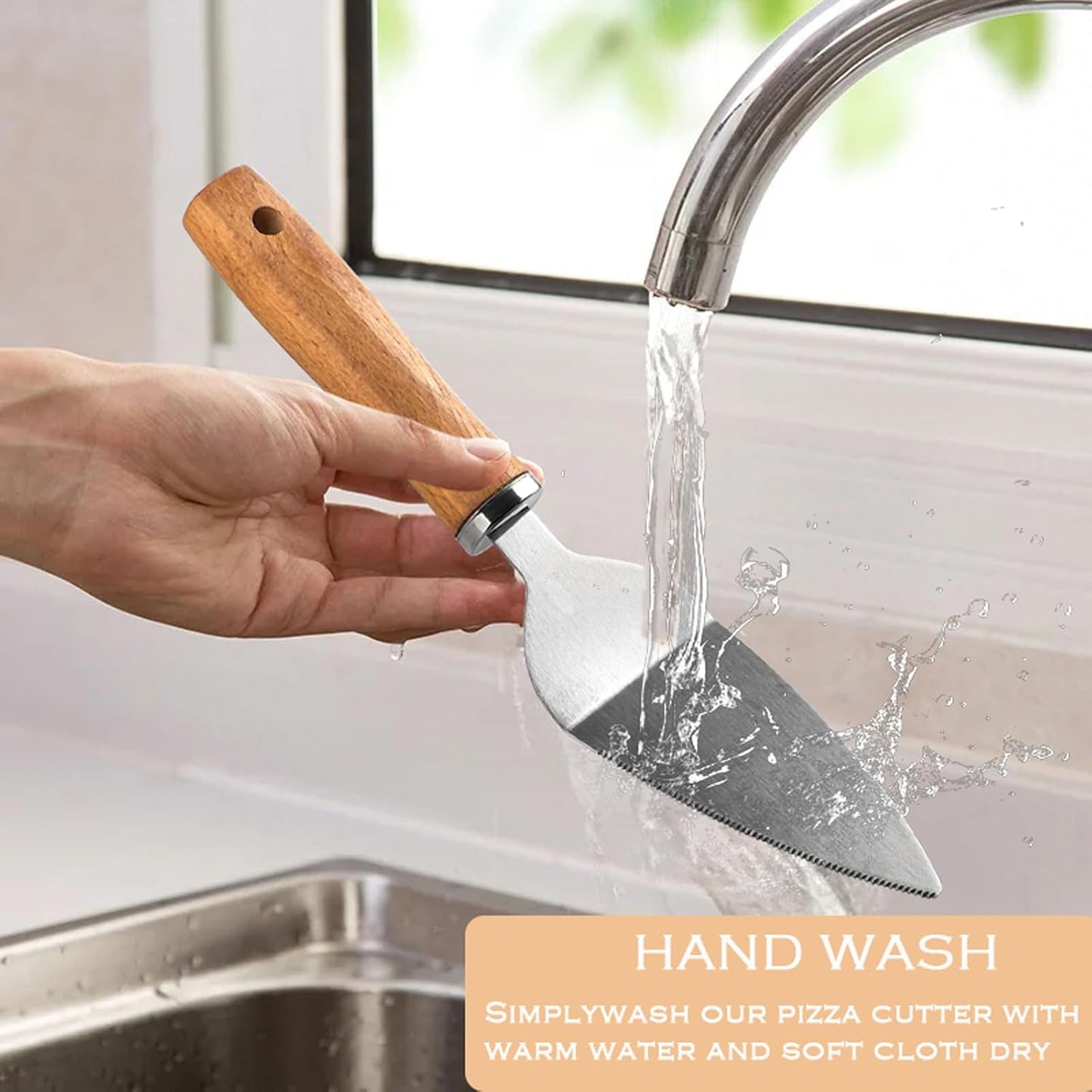 Pizza Cutter Rocker Blade with Wooden Handle and Guard, Sharp Stainless Steel Pizza Slicer, Dough Cutter Equipped with Pizza Spatula, Pizza Oven Accessories for Kitchen Commercial Use