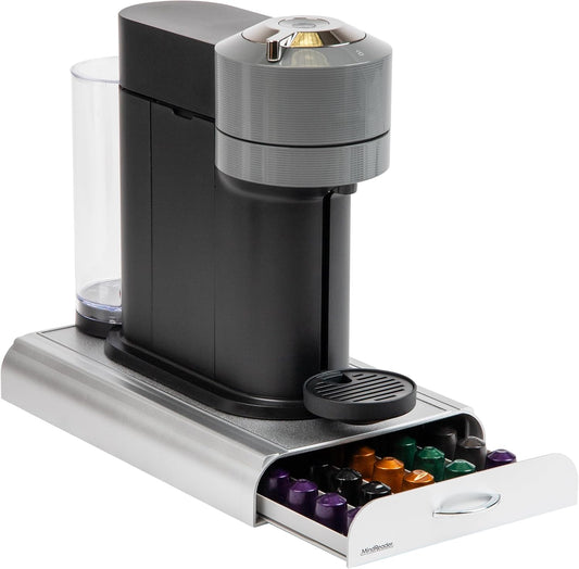 Mind Reader Nespresso Compatible Capsule Drawer, Countertop, Coffee Pod Holder, Storage, 9.25"L x 15"W x 2"H, Silver