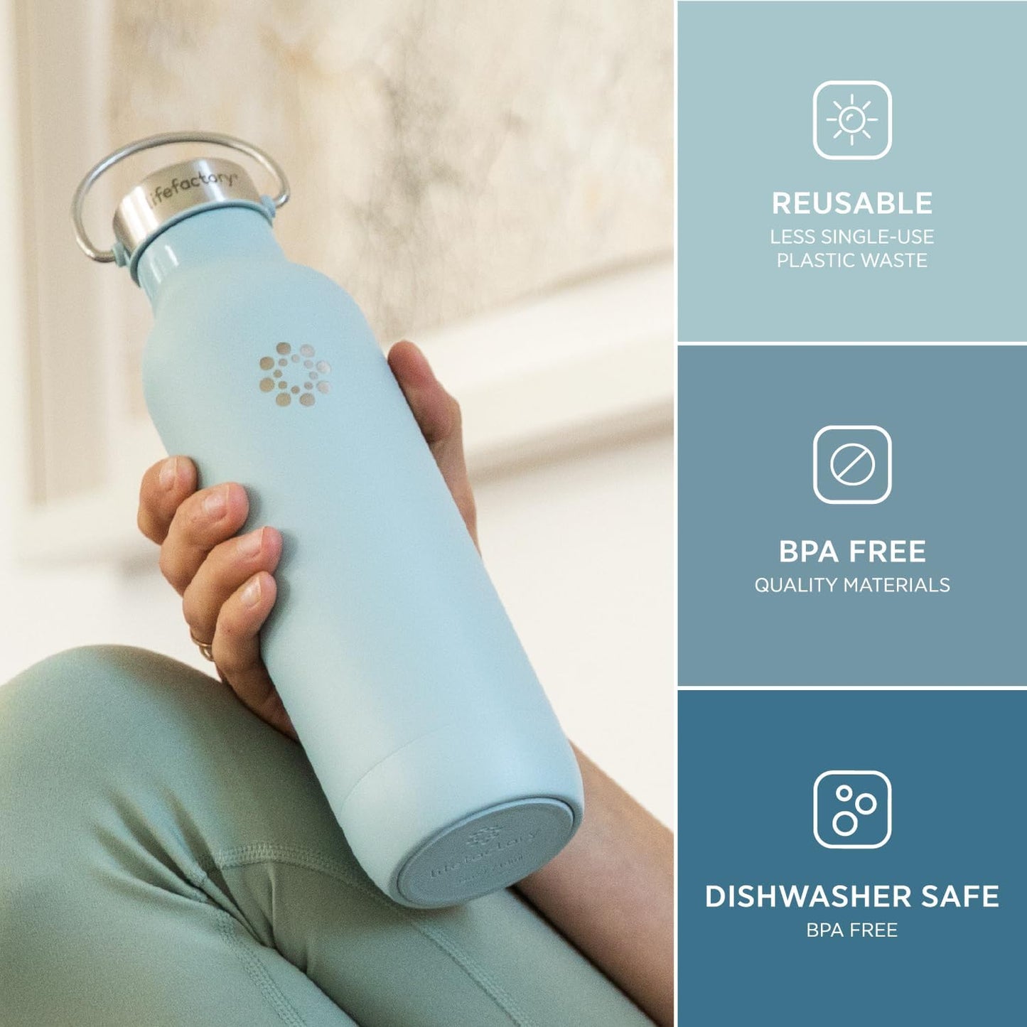 Lifefactory 32-Ounce Stainless Steel Vacuum-Insulated Sport Bottle, Mint