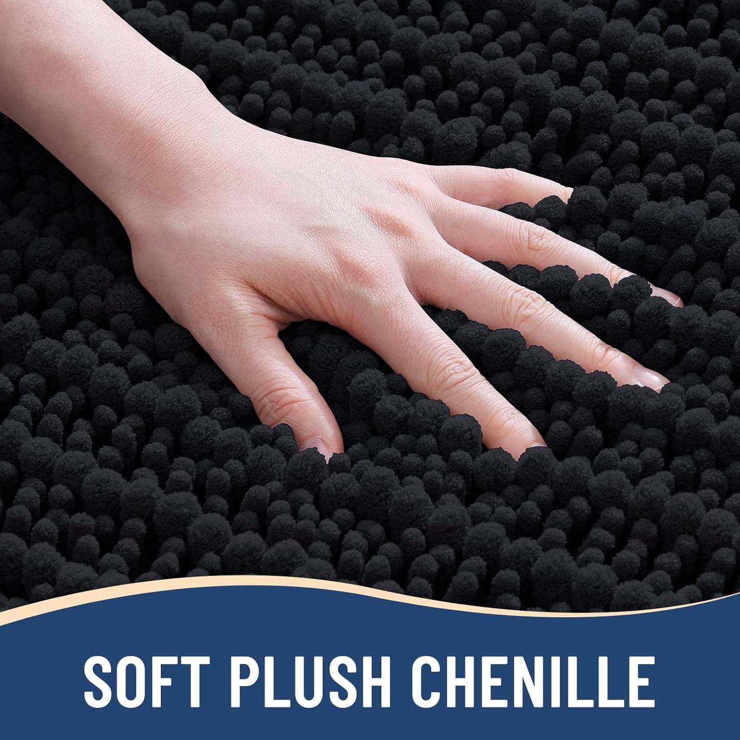 Arotive Luxury Chenille Bathroom Rug Mat, Extra Soft Thick Absorbent Shaggy Bath Rugs, Non-Slip Machine Wash Dry, Plush Bath Mats for Bathroom, Shower and Tub, 44x32, Black