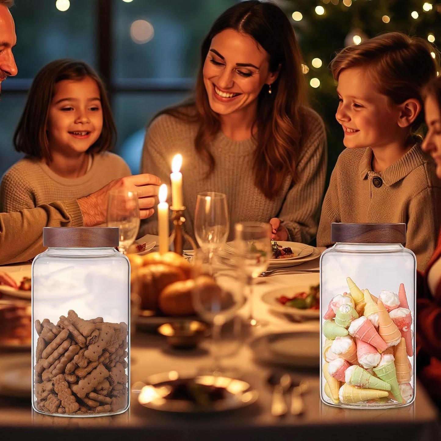 Large Glass Coffee Jars Round Storage Canister with Wooden Lid Clear Glass Food Jar for Pantry Sugar Tea Coffee Bean Spice Nuts Cookies Bath Salts