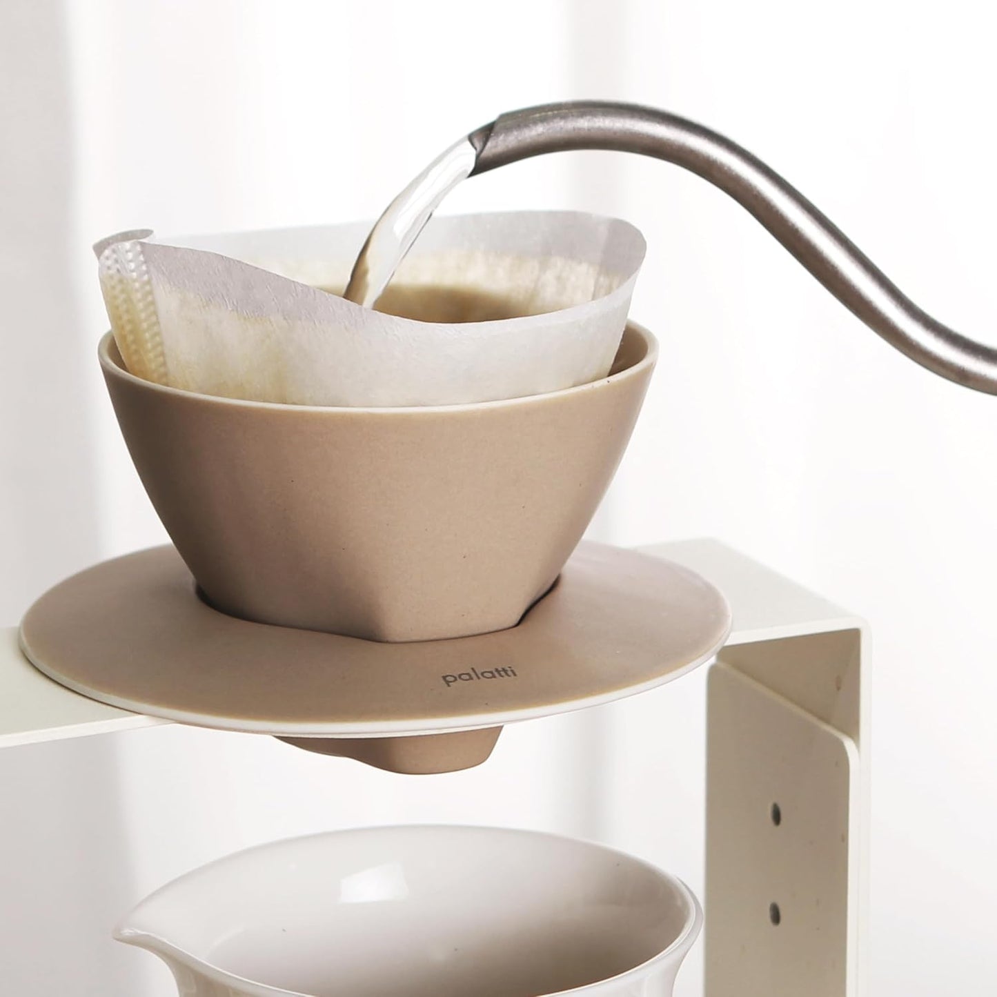 palatti Terra Porcelain Pour Over Coffee Dripper, Ceramic Pour Over Coffee Maker, Adapt to 102 or #2 Trapezoid Cone Filters, Slower Flow Rate, Interchangeable Wall and Base, 1-4 cups