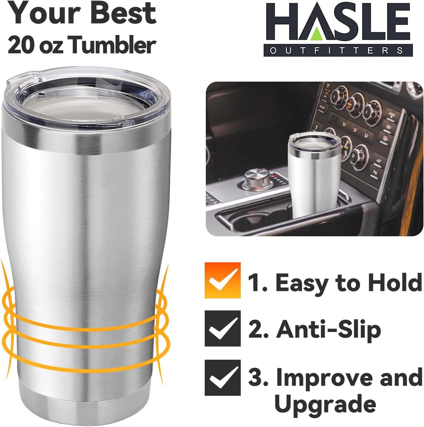 HASLE OUTFITTERS 20 oz Tumbler Bulk, Stainless Steel Tumblers with Lid, Vacuum Insulated Tumbler, Double Wall Tumbler Cup, coffee mugs, Stainless Steel, 6 Pack