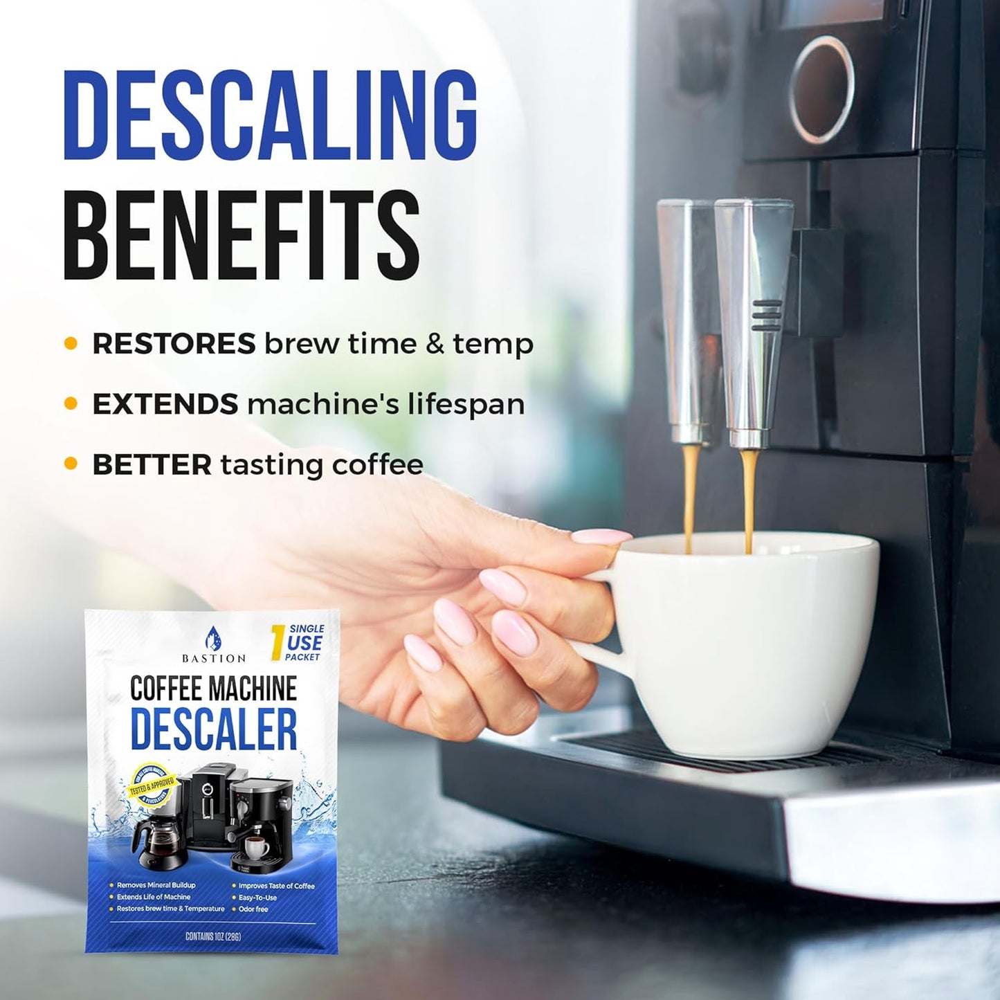 Descaling Powder Solution (6-Uses) Coffee Machine Descaler Cleaner | Compatible with Breville Keurig Nespresso Delonghi Ninja | To Descale Automatic Coffee Pots & Makers & Espresso Machines