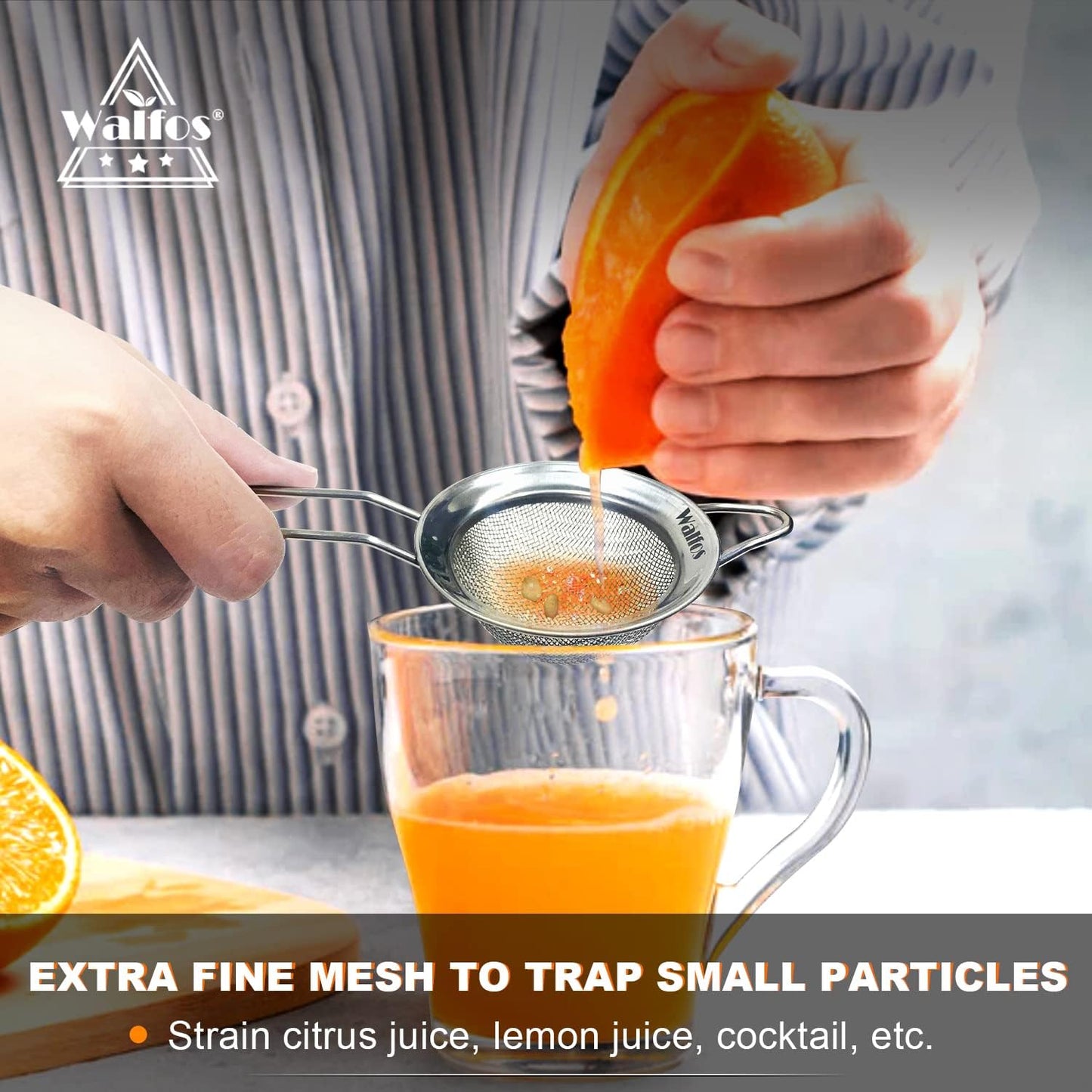 Walfos Small Fine Mesh Tea Strainer, Mini Stainless Steel Sieve with Handle, 2.8 Inch Kitchen Metal Sifter Strainers for Tea, Juicing, Coffee, Cocktail, Powdered Sugar, Matcha (2 Pack)