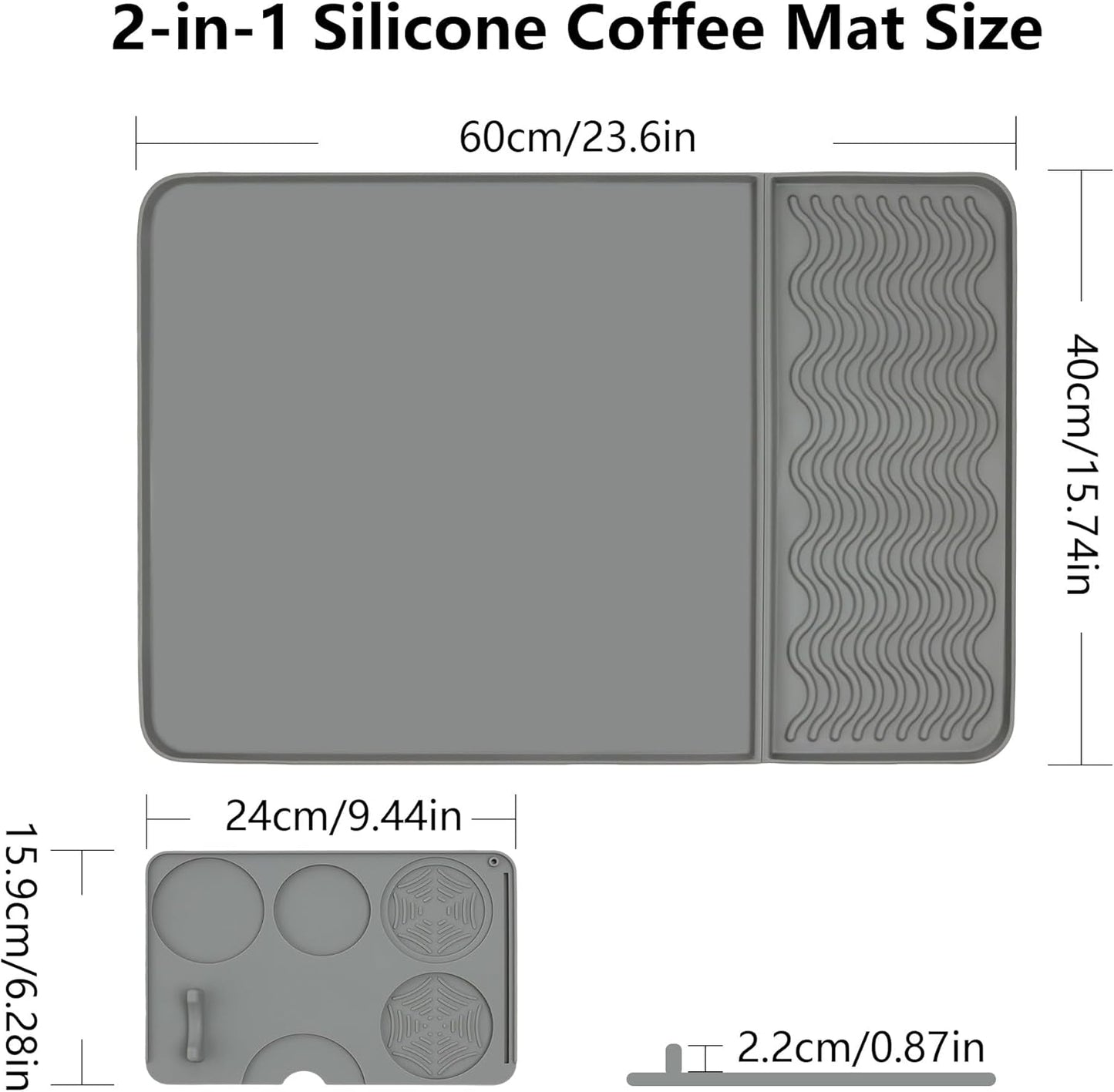 2-in-1 Coffee Bar Mat & Tamping Mat - 24”x16”Non-Slip Silicone Mats for Coffee Machines, Countertop, Bars, Kitchen Counter