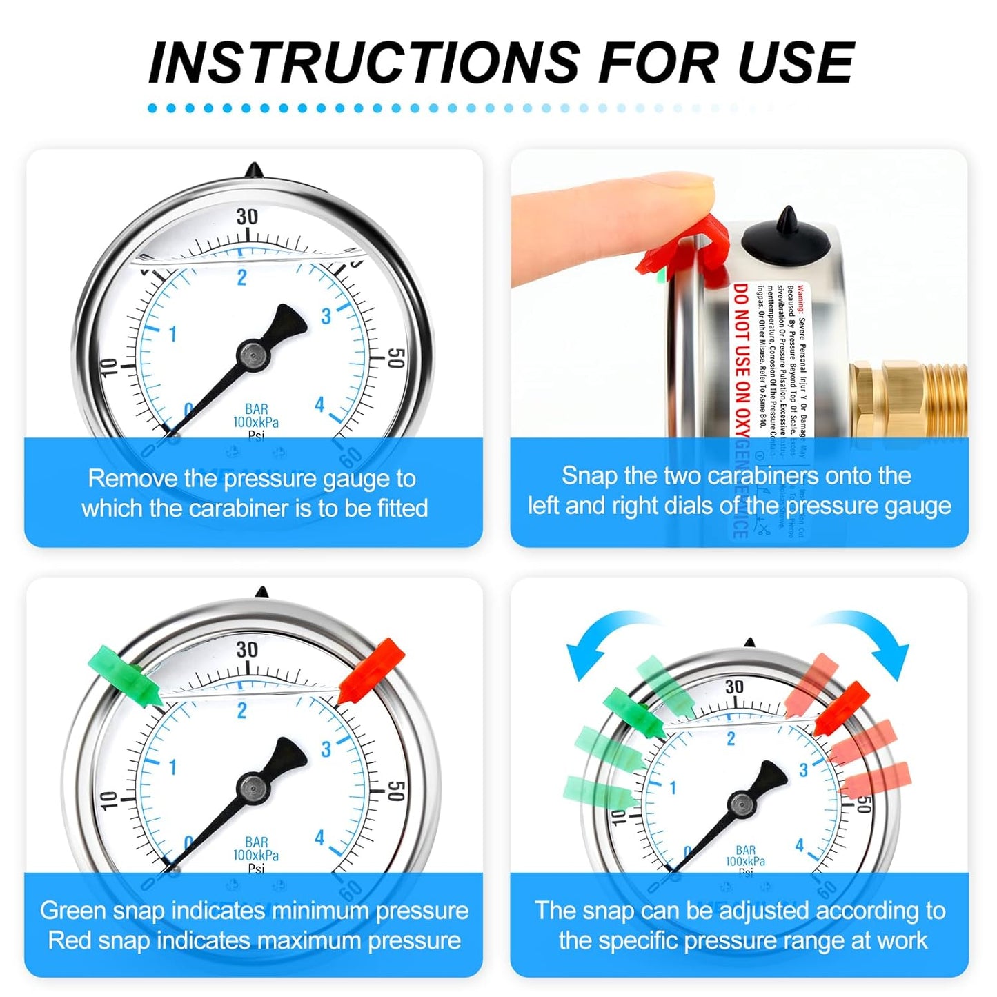 MEANLIN MEASURE 0~60Psi Liquid Filled Pressure Gauge 1/4" NPT 2.5" FACE DIAL Stainless Steel Glycerin Filled WOG Water Oil Air Back Mount (with 2PCS Snaps)