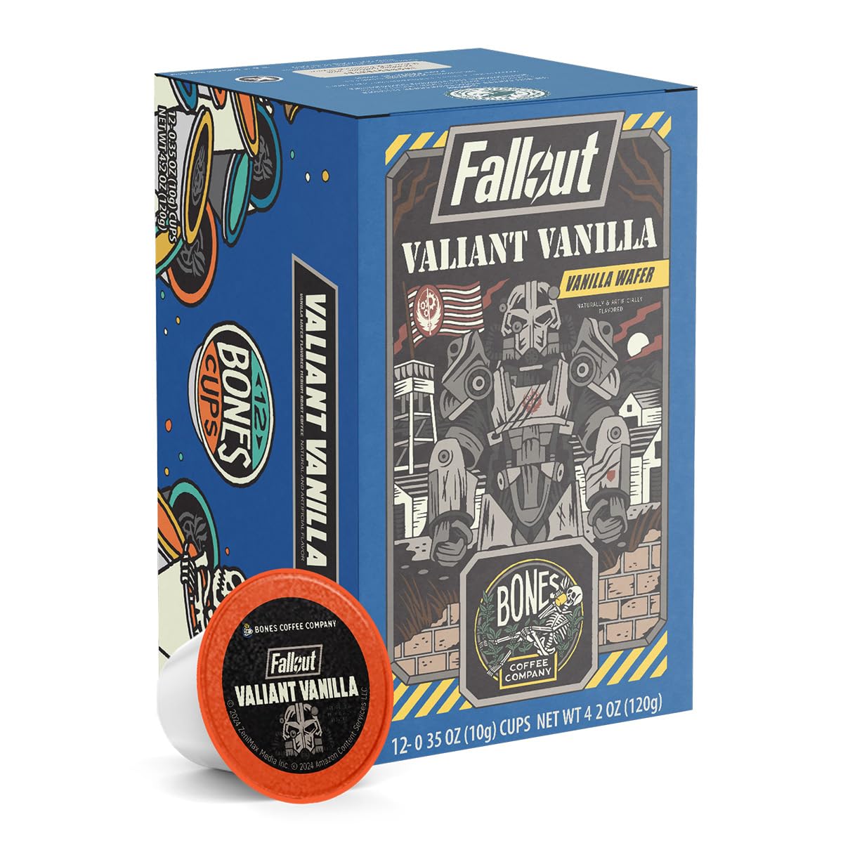 Bones Coffee Company Fallout Valiant Vanilla, Vanilla Wafer Flavored Coffee Pods, Low Acid Medium Roast Single-Serve Bones Cups, Compatible with 1.0 & 2.0 Capsule Brewers Coffee Maker, 12 Count
