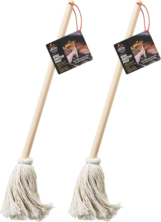 Better Grillin BBQ Bastin Mop Basting Barbecue Brush/Mop Easily Applies Marinades, Sauces, Washes Out, 16in Handle, 2pk