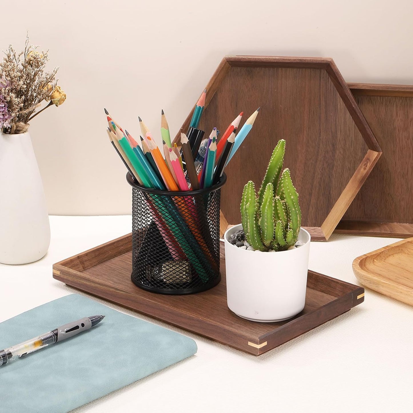 uxcell Bamboo Serving Tray, 12 x 8 Inch Rectangle Wooden Trays Portable Serving Platters for Food Fruit, Snacks, Bread, Vanity, Weddings, Picnics, Brown (Inner Slant)