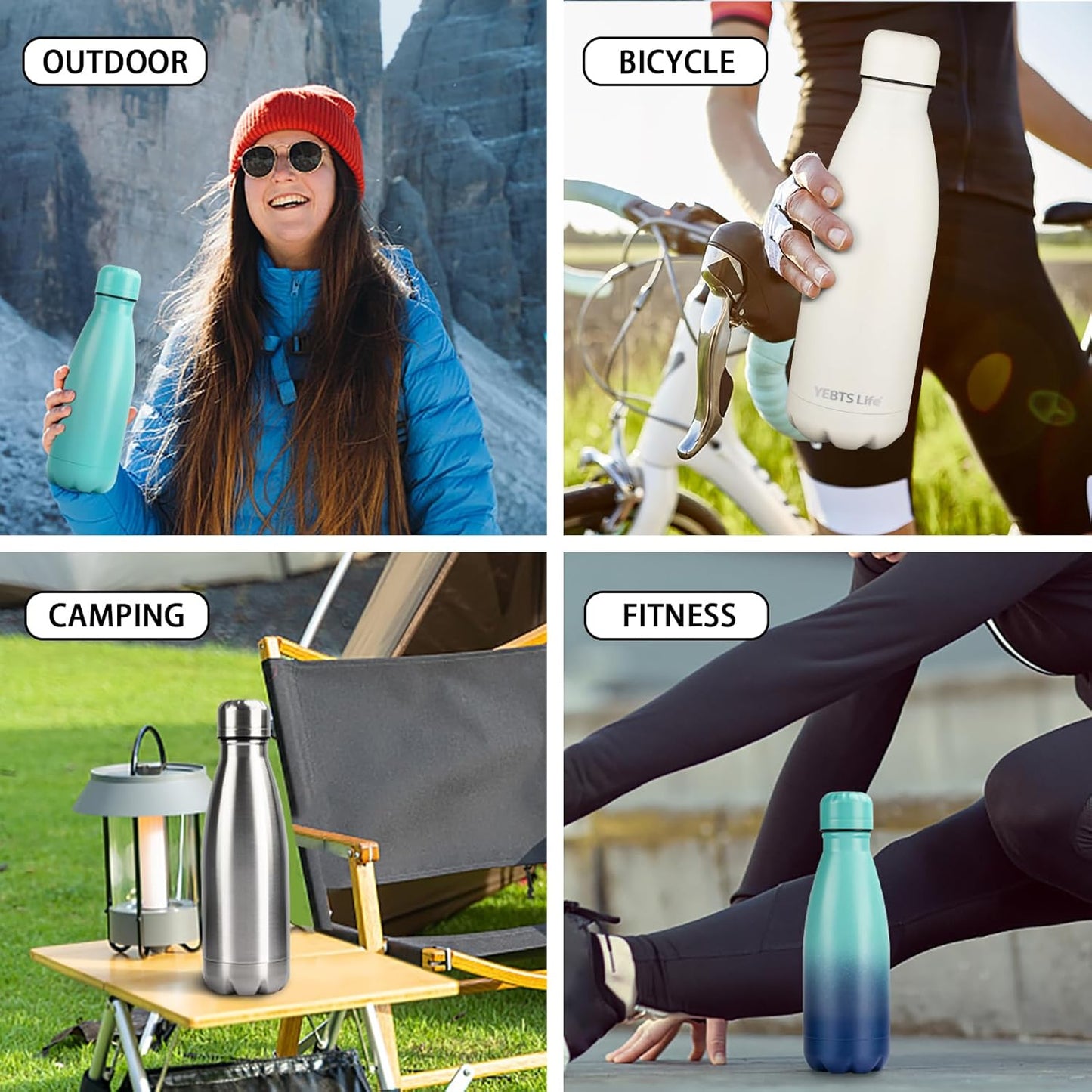 Insulated Water Bottle, 2 Pack-12oz Stainless Steel Water Bottles with straw lid, Metal Sports Water Bottles for Boys,Girls, Double Wall Vacuum BPA-Free Flask for Sports (Grey&Cream white)