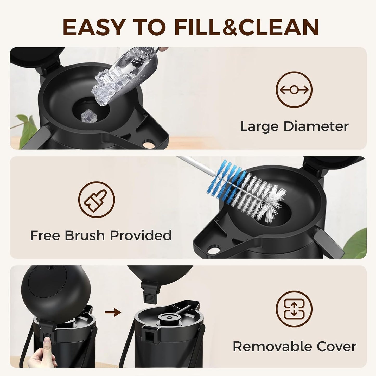 Coffee Carafe for Keeping Hot - 102OZ / 3L Airpot Coffee Dispenser with Pump - Large Coffee Thermos for Hot Drinks Tea Liquid - Insulated Stainless Steel Hot Water Beverage Dispenser for Parties,Black