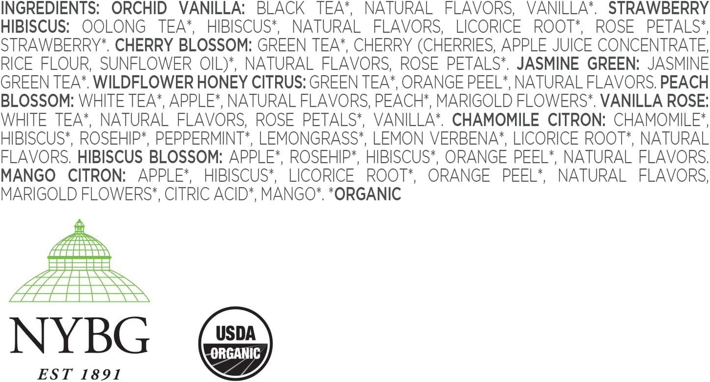 Tea Forte Jubilee Presentation Box Tea Gift Set Sampler, 20 Count 2 of Each Variety Individually Wrapped Handcrafted Pyramid Infuser Bags