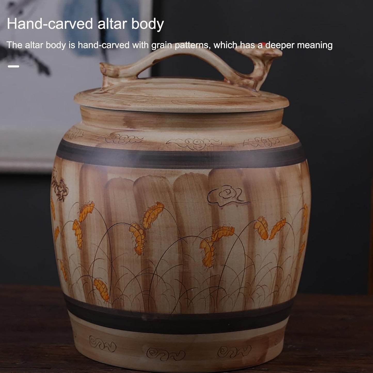 Ceramic Rice Storage Container Sealed Rice Bucket, Grain Dispenser Food Storage Jars, Chinese Jar Ceramic Decorative, for Cereal, Flour, Sugar, Coffee, Rice(28 * 23cm/11 * 9in)