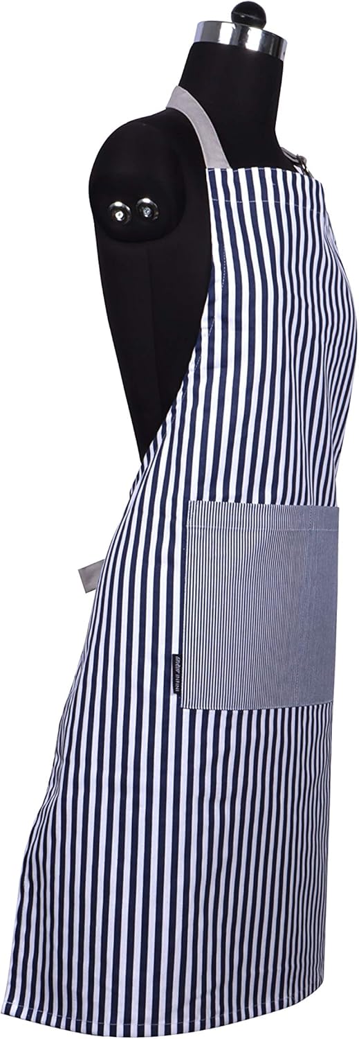 AMOUR INFINI Cotton Aprons for Women with Pockets Adjustable Strap and Waist Ties Washable Printed Aprons for Baking, Cooking, Gardening (27.5 x 33 Inches - Blue)