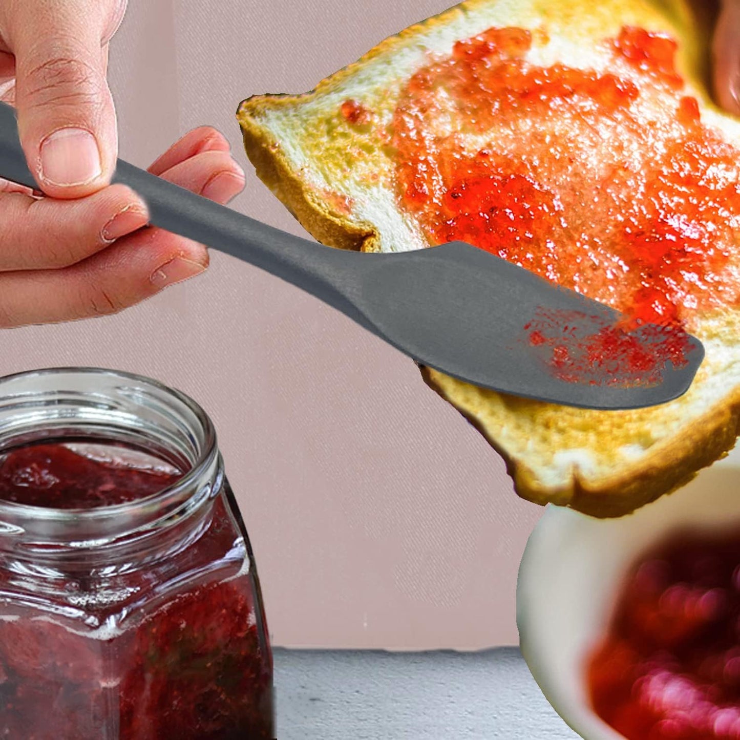 Silicone Mini Spatulas, Curved Small Spatula with Shallow Bowl for Kitchen, Seamless Jar Scraper for Cooking Baking, Wet Pet Food Spatula, 8.2 IN, 4 Pack