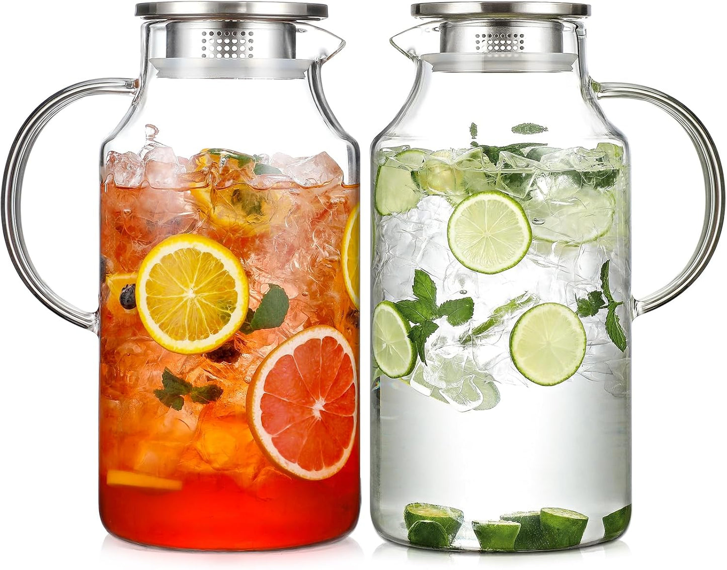 2 Pack 1 Gallon thickened Glass Pitcher with Lid and Spout, Borosilicate Glass Carafe for Hot/Cold Drink, Water Pitchers for Fridge, Extra Large Jug with Handle for Iced Tea, Coffee,Juice, Beverage