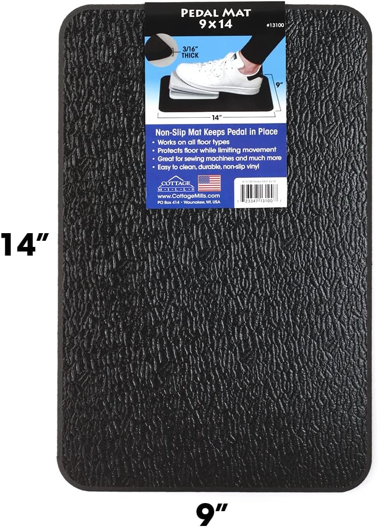 Cottage Mills Stay-in-Place Pedal Mat - 9" x 14". Non-Slip Mat Keeps Sewing Machine Pedal in Place. Made in USA.