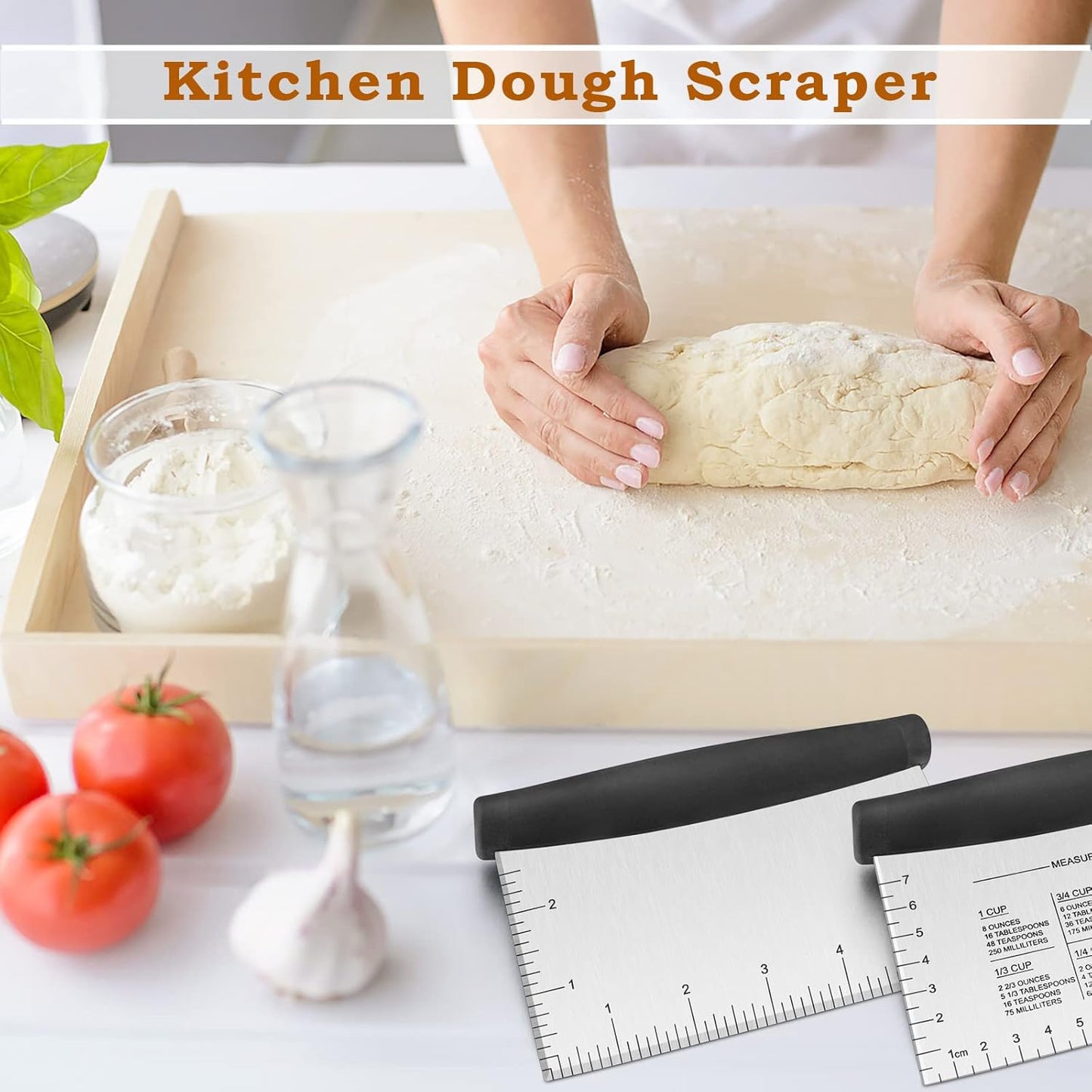 Metal Griddle Scraper Chopper, HaSteeL Stainless Steel Dough Bench Scraper Pastry Cutter with Measuring Marks, Multi-purpose Kitchen Tool for Flat Top Grilling/Baking/Cooking, Dishwasher Safe (2-Pack)