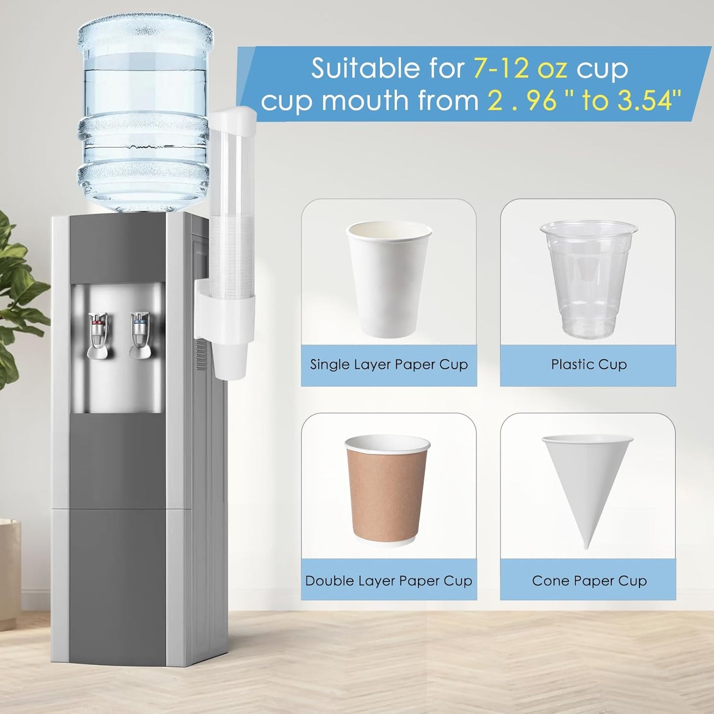 Cup Dispenser Large Pull Type,Paste or Screw Plate Mountable,Fits 7oz to 12oz Cone or Flat Bottom Cup,17”Tube,Mounting Water Dispenser Cooler or Wall,Attractive at Home Office (Large,White)