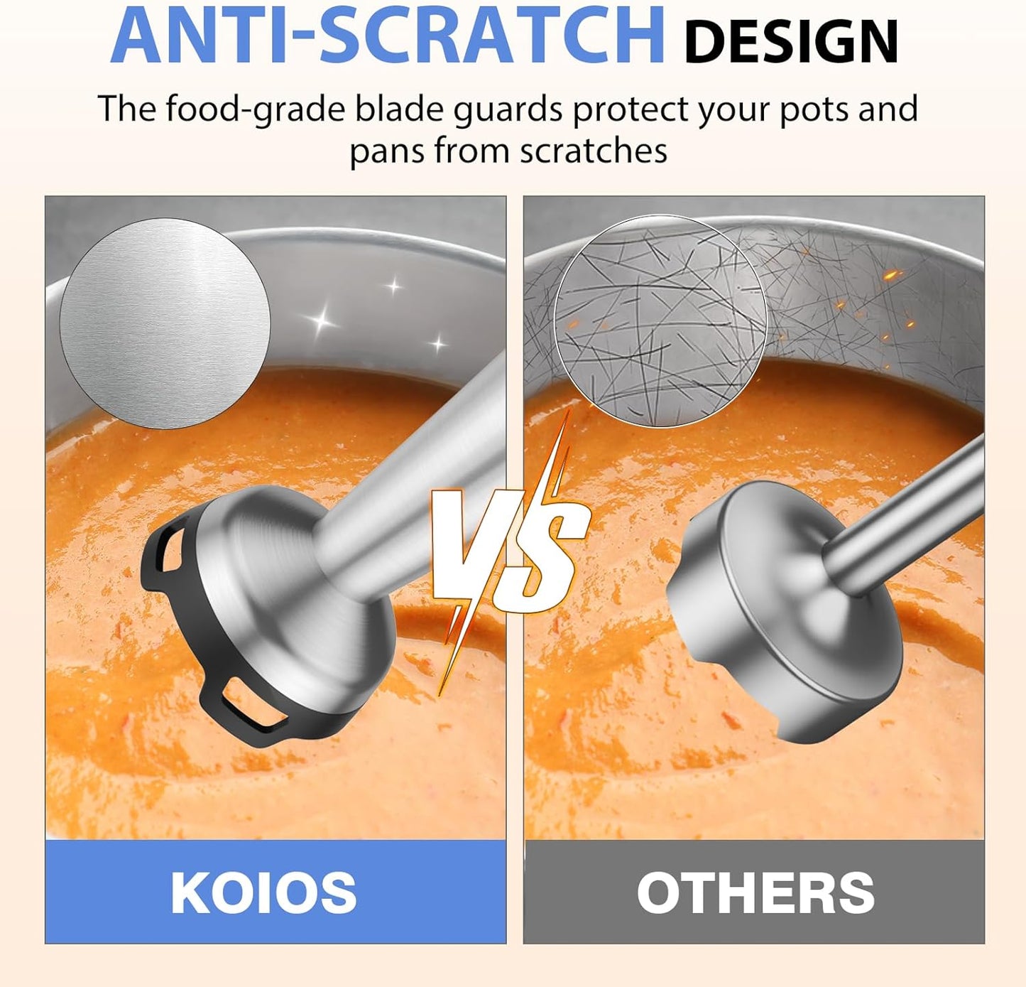 KOIOS Immersion Blender, 1000W Anti-scratch 3-in-1 Hand Blender, Upgraded 12 Speed Stainless Steel Blade Stick Blender with Turbo Mode, Whisk and Milk Frother, Non-BPA, Black