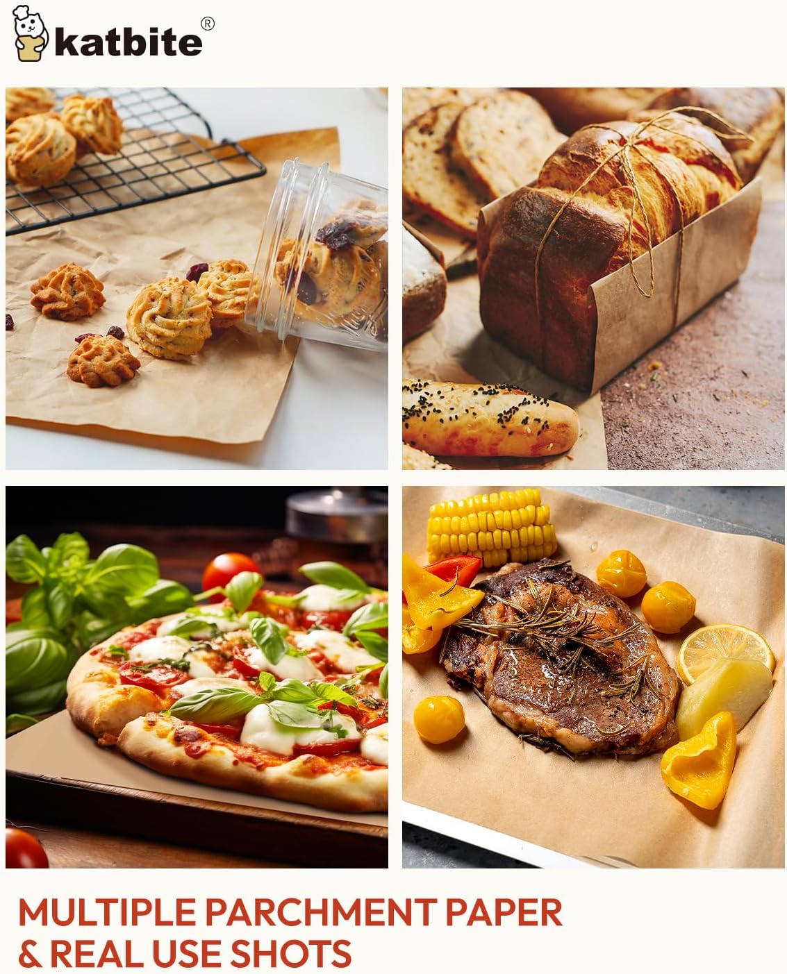 Katbite 75Pcs Unbleached Parchment Paper Sheets 12x16IN, Pre-Cut Heavy Duty Parchment Baking Paper, Non-Stick Half Sheet Brown Baking Parchment Paper for Air Fryer, Baking Cookie [Advanced Series]