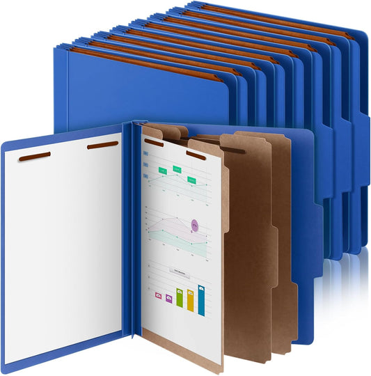 24 Pcs Classification Folders Letter Size, Back to School Supply for Teacher, Student, 3 Dividers Pressboard File Folder Bulk with 2 Fasteners, 3.5 Inch Expanding File Organizer (Dark Blue)