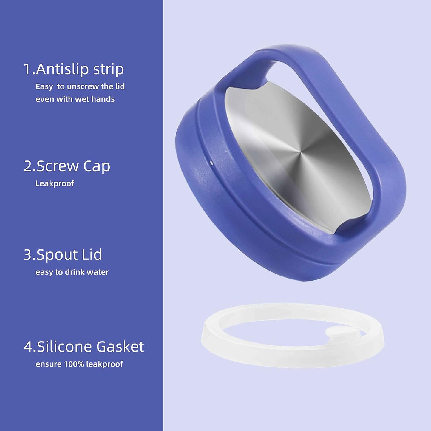 IDEUS Insulated Stainless Steel Water Bottle with 2 Leak-Proof Lids, Thermal Water Flask for Hiking Biking, 40oz, Purple