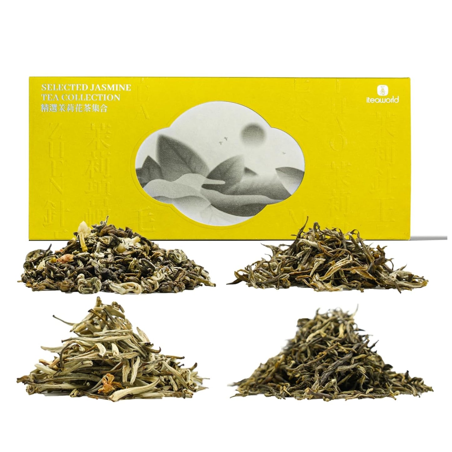iTeaworld Jasmine Green Tea Loose Leaf Samplers Set, With Different Flowery Aromas, No Sweetener, Sweet After Taste, 4 Different Grades of Jasmine Tea Loose Leaf, 16 Pack/56g