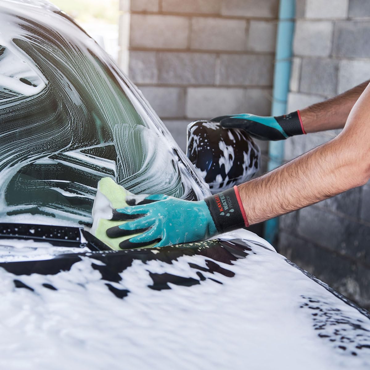 KAYGO Waterproof Work Gloves for Men and Women, Rubber Coated Non-slip Working Gloves for Garden, Outdoor Construction,3 pairs,Blue,S