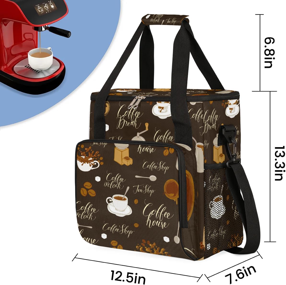 coffee sugar coffee beans Coffee Maker Carring Bag Travel Carrying Storage Tote Bag Compatible with Keurig K-Mini or K-Mini Plus Portable Single Serve Coffee Brewer Case with Pockets for K-cup Pods