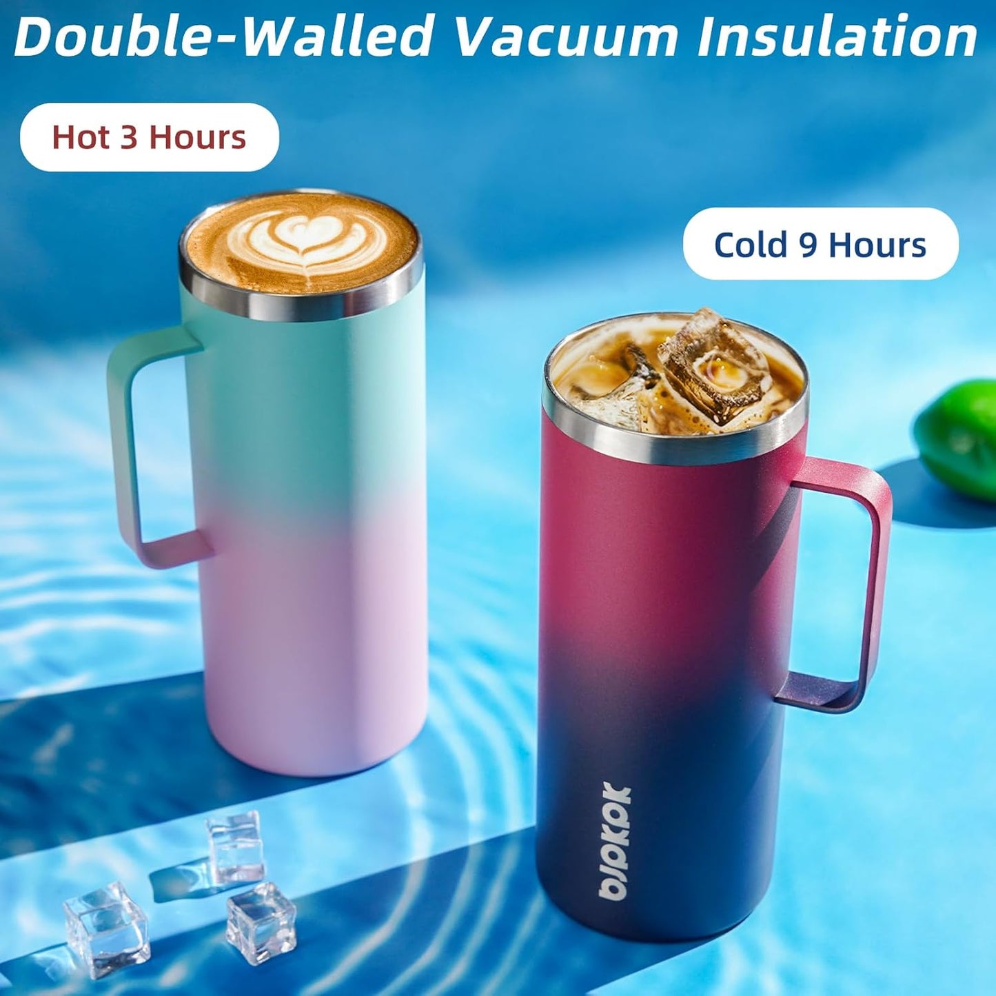 BJPKPK Insulated Coffee Mug with 2 Lids, 32oz Stainless Steel Insulated Tumbler with Handle, Double Wall Vacuum Coffee Cups, BPA Free Travel Mug for Coffee, Tea and Drinks, Navy Blue