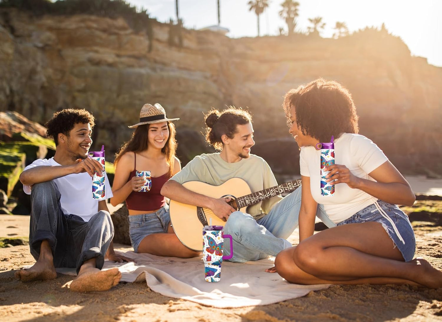 RainCaper 18/8 Stainless Steel Insulated Water Tumbler with Straw | 30oz, BPA-Free, Double Wall for Hot & Cold | Travel-Friendly, Cup Holder Ready (Laurel Burch Mariposas)