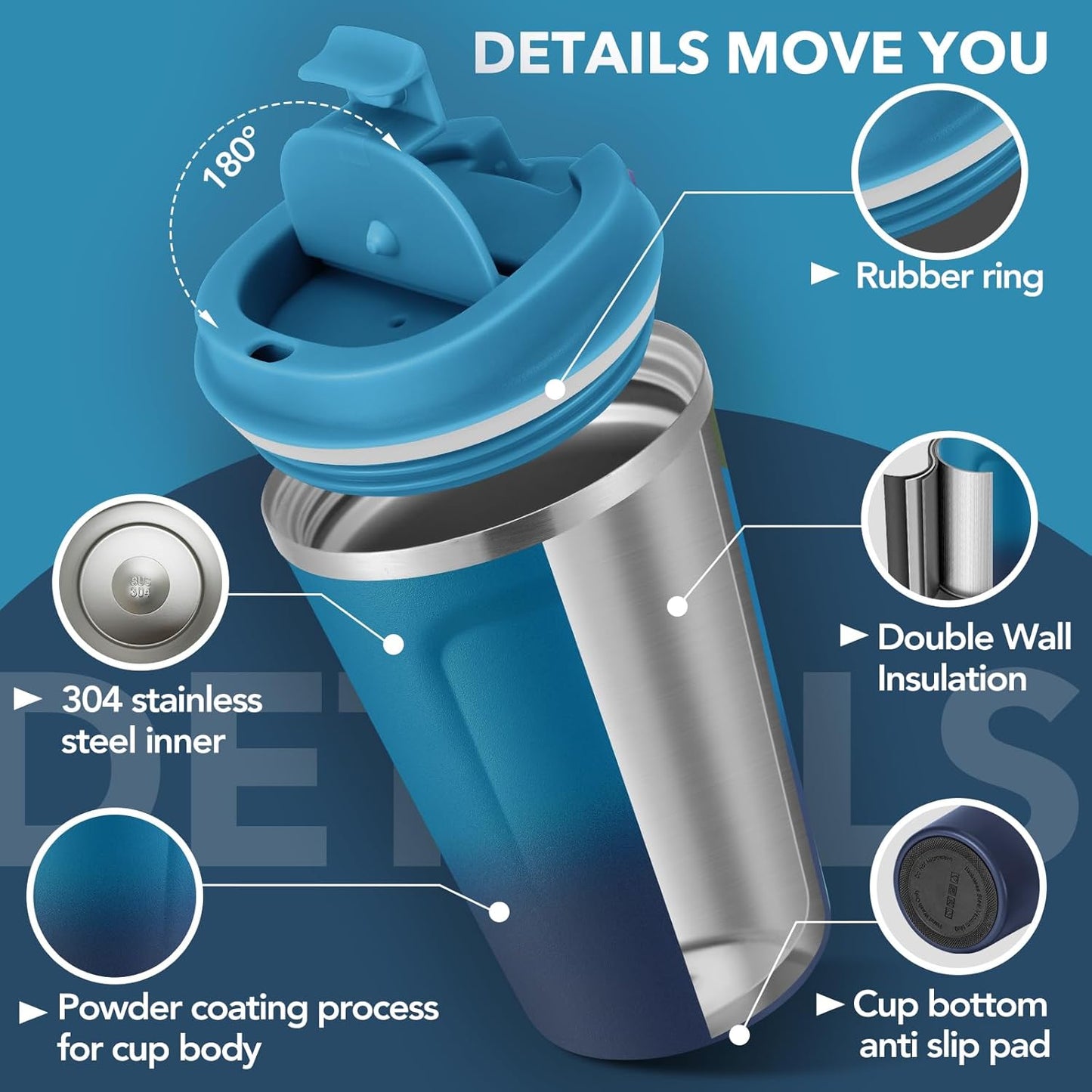 Volhoply 12 oz Double Wall Insulated Vacuum Travel Coffee Mug with Flip Lid,Reusable Stainless Steel Leak Proof Coffee Cup,Portable Cafe Thermal Tumbler Suitable for Hot&Cold Drinks(Dark Night,1 Set)