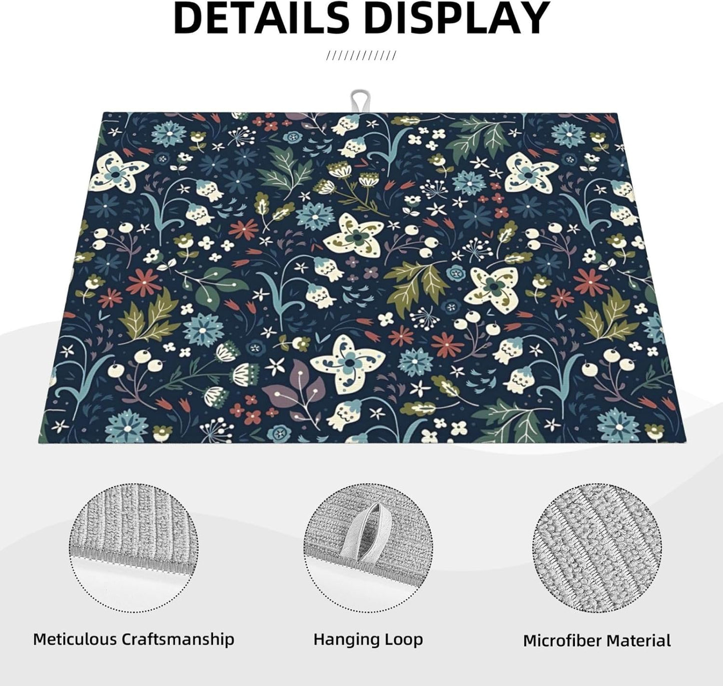 2Pcs Dish Drying Mats Faucet Mats Sets Large Size Coffee Mats Sink Faucet Mat Splash Guard for Kitchen Counter Bathroom Sink Coffee Bar Kitchen Decor (Cute Wildflowers, 18"x24" 15" x 5.5"Set)