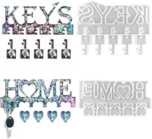 2Pcs Key Holder Resin Molds Wall Decor Mold Unique Silicone Keychain Pendant Resin Mold for Epoxy Casting Wall Mounted Key Hangers Storage Organizer Mold Home Decoration DIY Gift