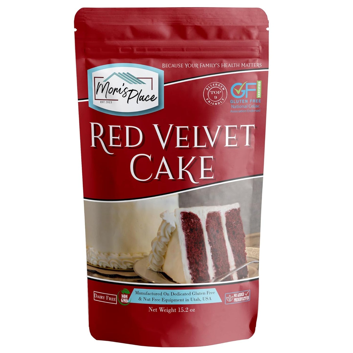 Mom's Place Gluten-Free Red Velvet Cake Mix, Nut-Free, Dairy-Free, Soy-Free, 15.2 oz