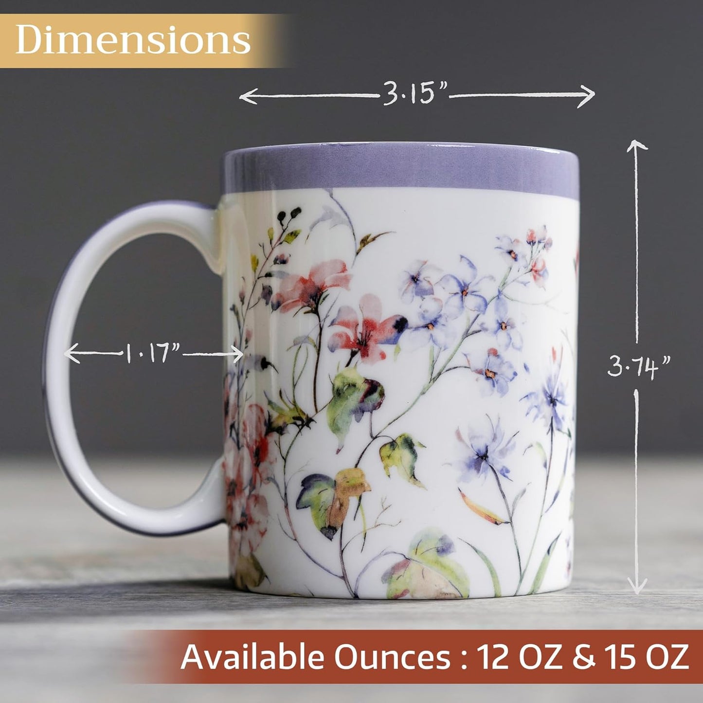 Maison d' Hermine Coffee Mug with Handles Fine Bone China Mugs Pack of One Tea Cups for Hot Beverages Cappuccino Latte Home Restaurant Office Perfect for Gift (Summer Floral - Cornflower, 12 Ounce)