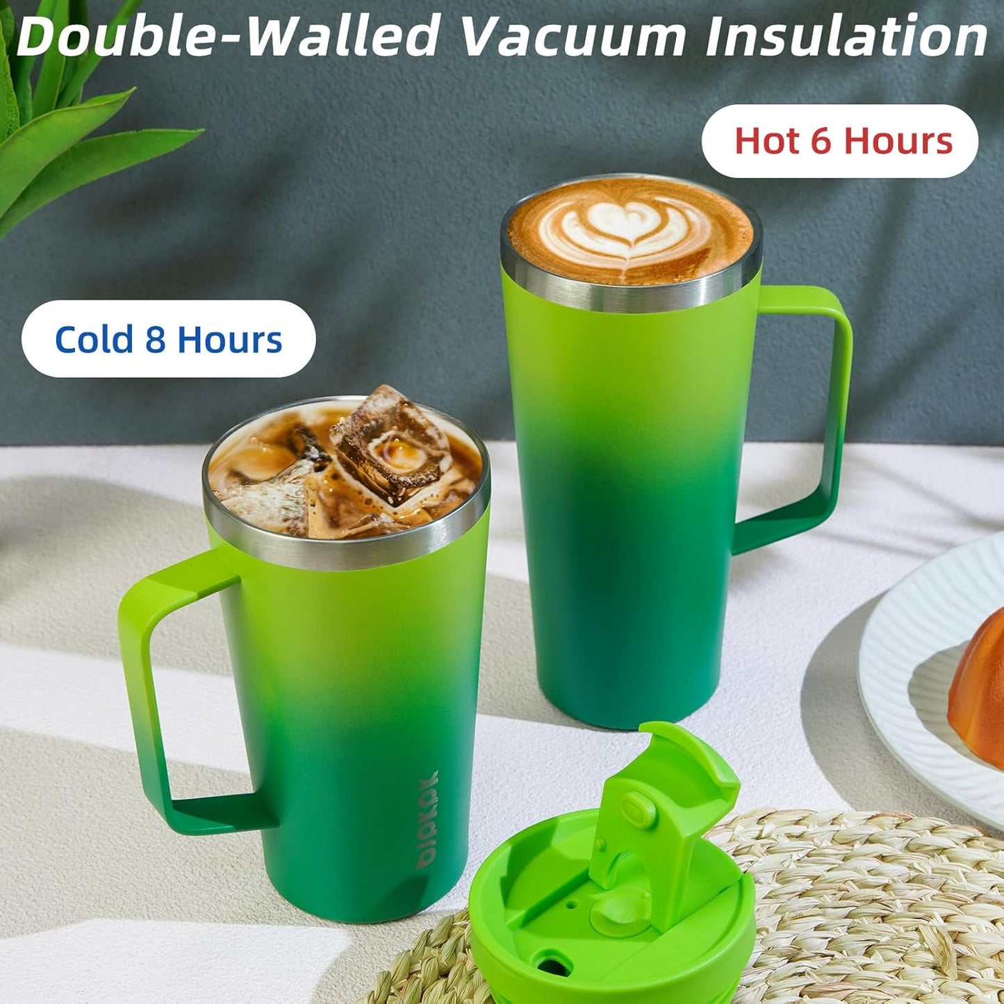 BJPKPK Insulated Tumbler with Handle, 30oz Insulated Tumblers with Lid and Straw, Stainless Steel Metal Water Bottles, Coffee Travel Mugs, Cups, Sky