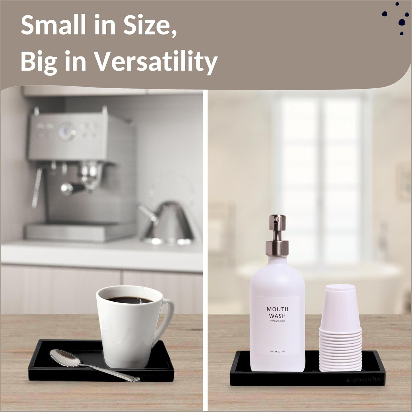 Countertop and Vanity Tray - 2 PC Small 7.7" Silicone Bathroom Trays, Kitchen Soap Tray, Dish Sponge Soap Holder Kitchen Sink Organizer Caddy, Bathroom Counter Trays for Lotion Dispenser