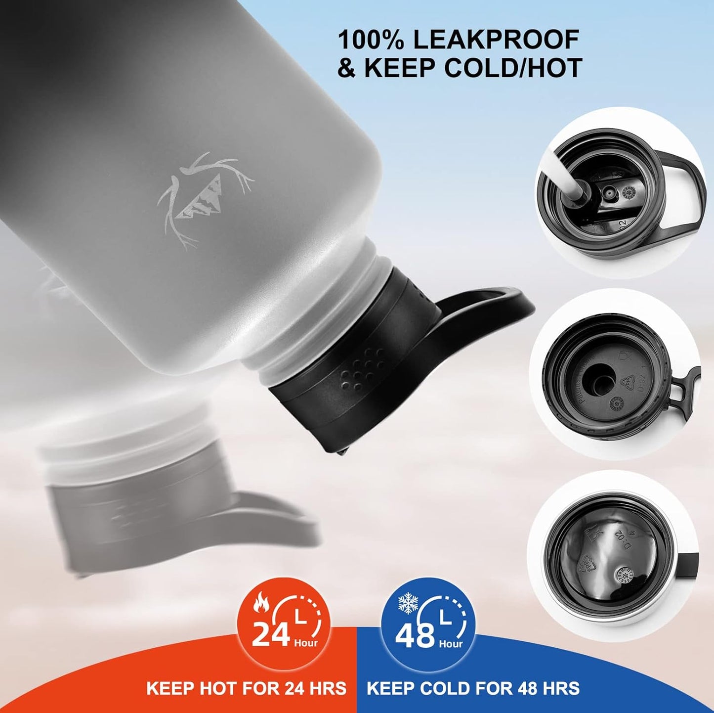 NATURE PIONEOR Insulated Water Bottles with Straw - 64oz Stainless Steel Vacuum Bottle with Holder/Carrier/Sleeve - Reusable 18/8 Food Grade Half Gallon Water Jug